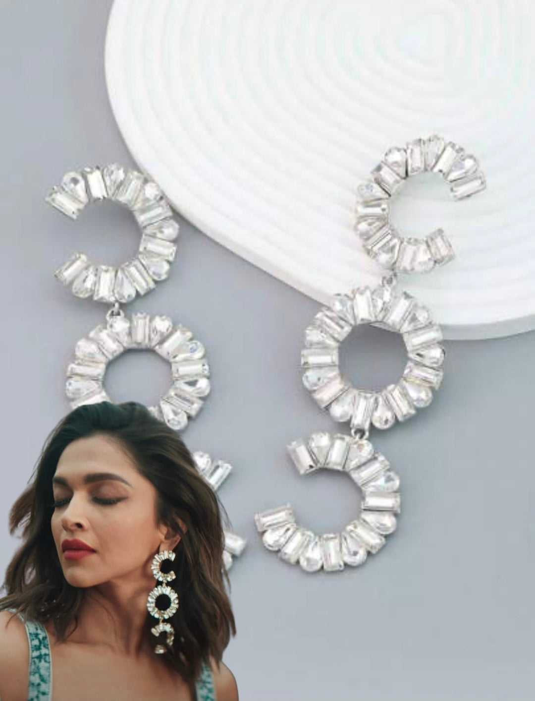 Silver New Deepika Western Crystal Earrings