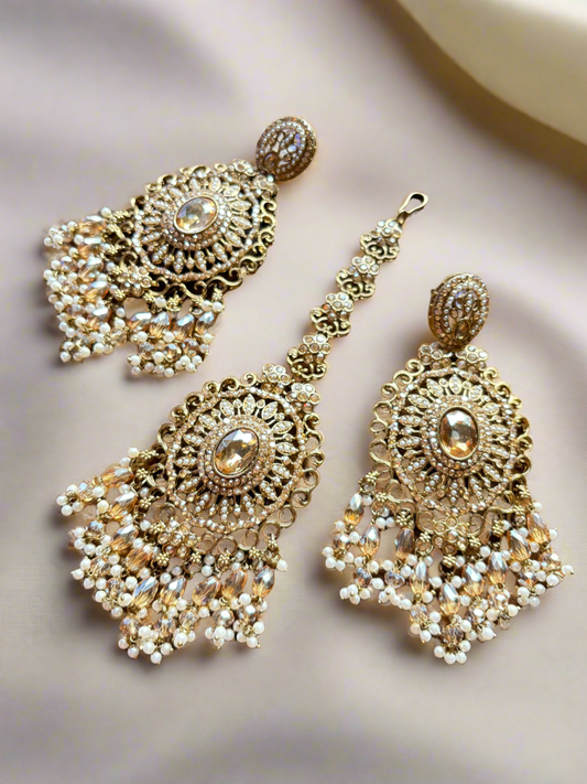 Campaign Golden Sidra Jhumka and Tika Set