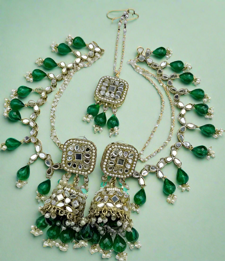 Green Sabita Jhumkis with Tika