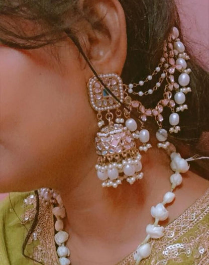 White Sabita Sahara Jhumkis with Tika