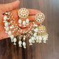 White Madhuri Jhumkis with Tika