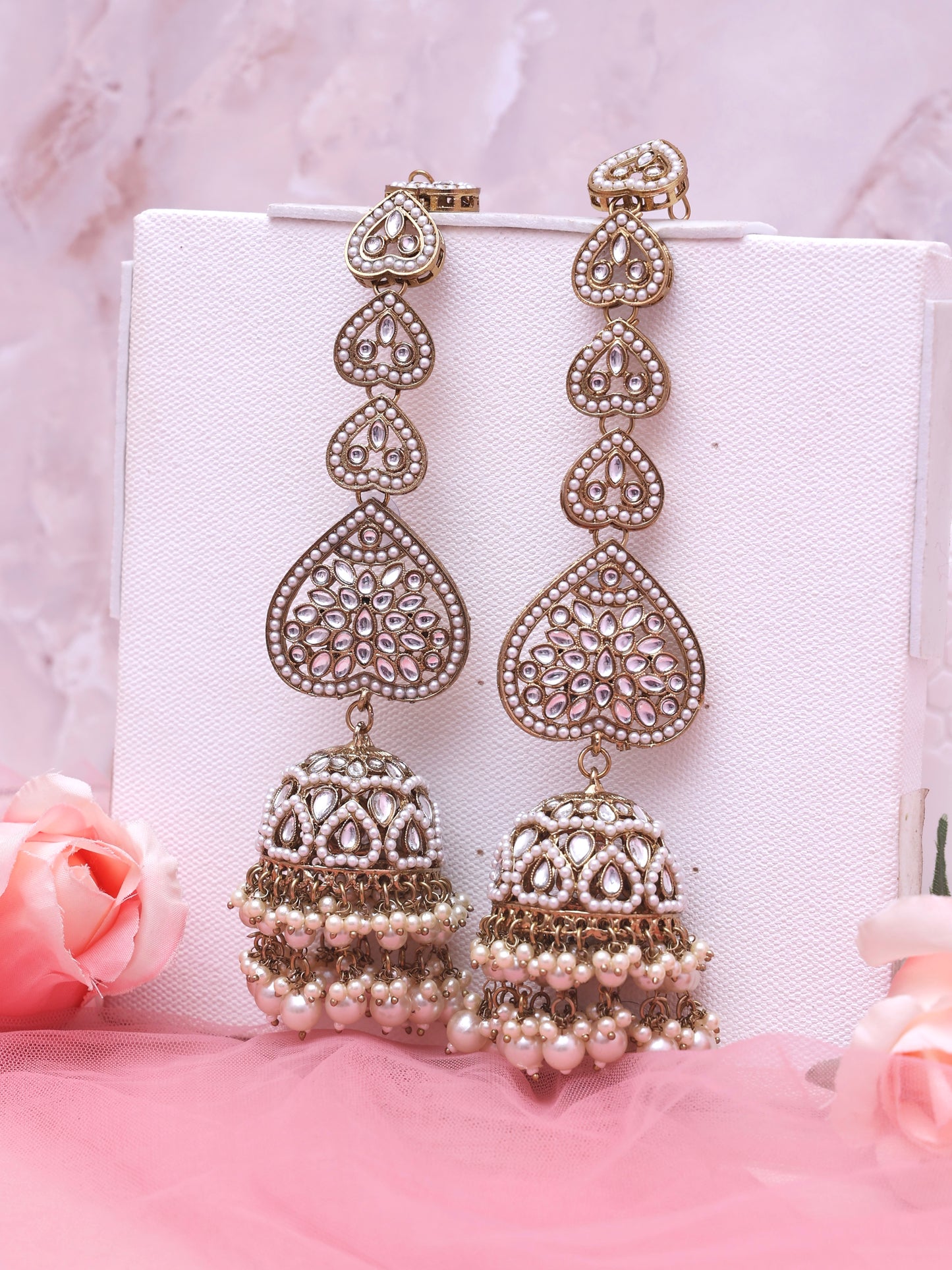 New White Zainab Jhumkis and Tika Set