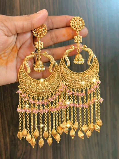 Baby Pink Kareena Chandbali Earrings