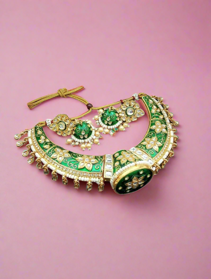 Only Green Meenakari Hasli Necklace Set