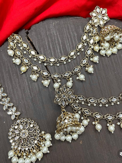 White Tama Sahara Jhumkis with Tika