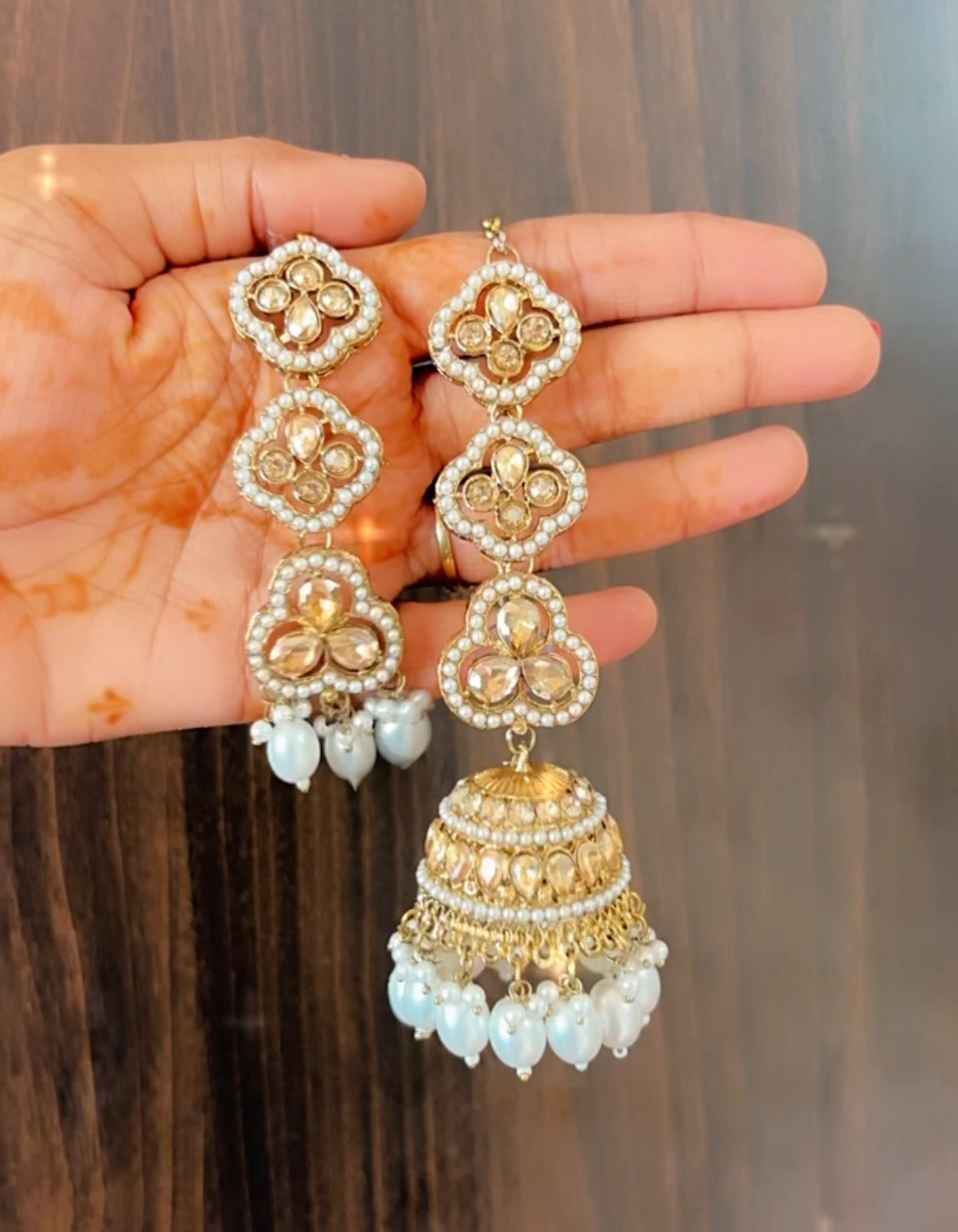 White Yajna Jhumkis with Tika