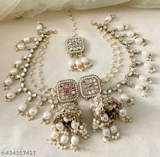 White Sabita Sahara Jhumkis with Tika