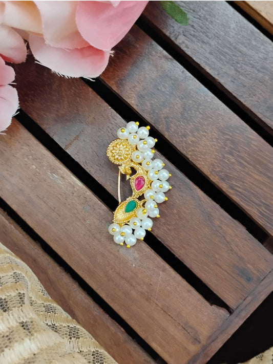 Vaishnavi Pink & Green Traditional Pearl Nose Pin