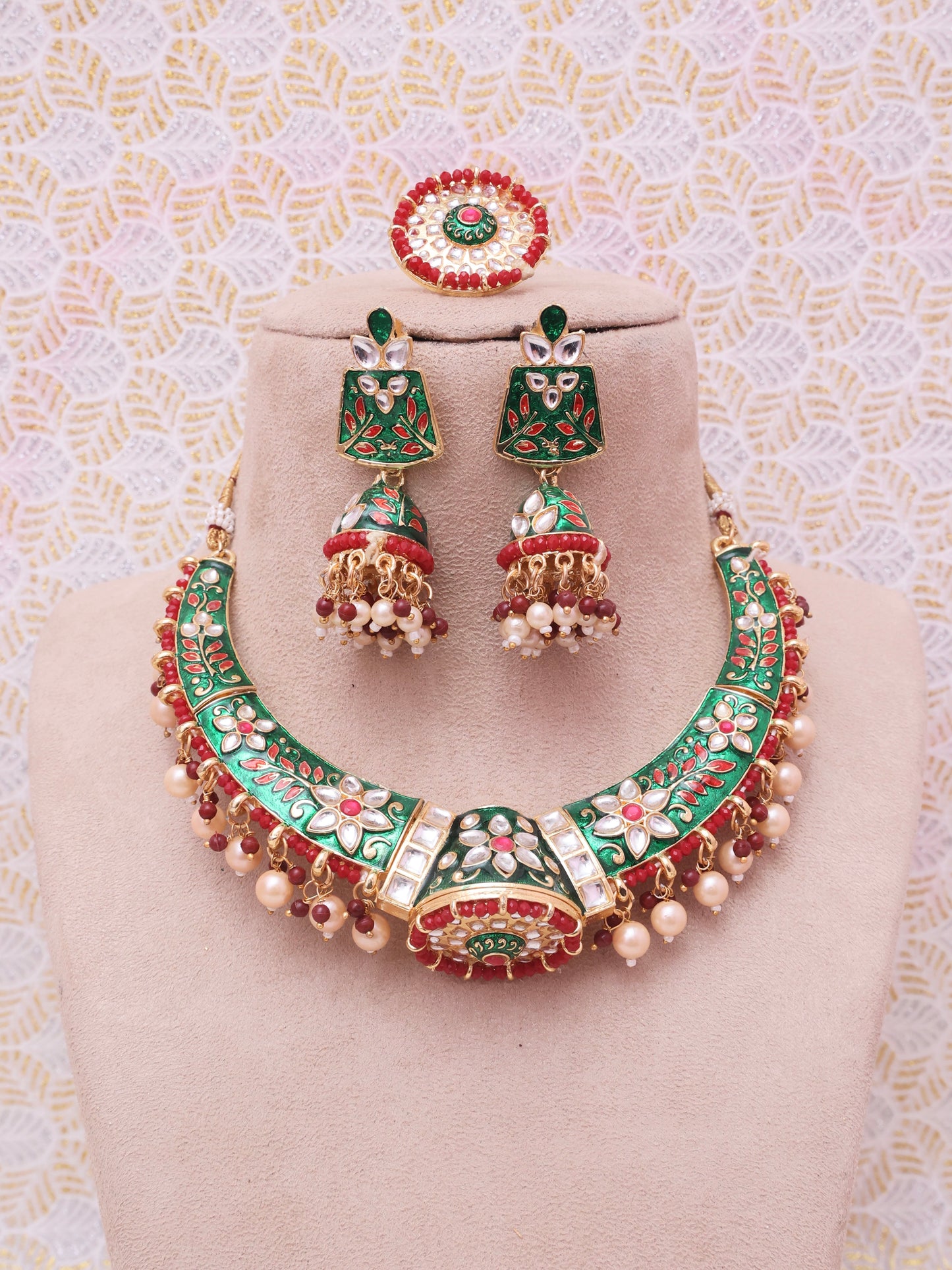 Green Meenakari Hasli Necklace Set