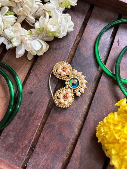 Radha Peacock Traditional Pearl Nose Pin