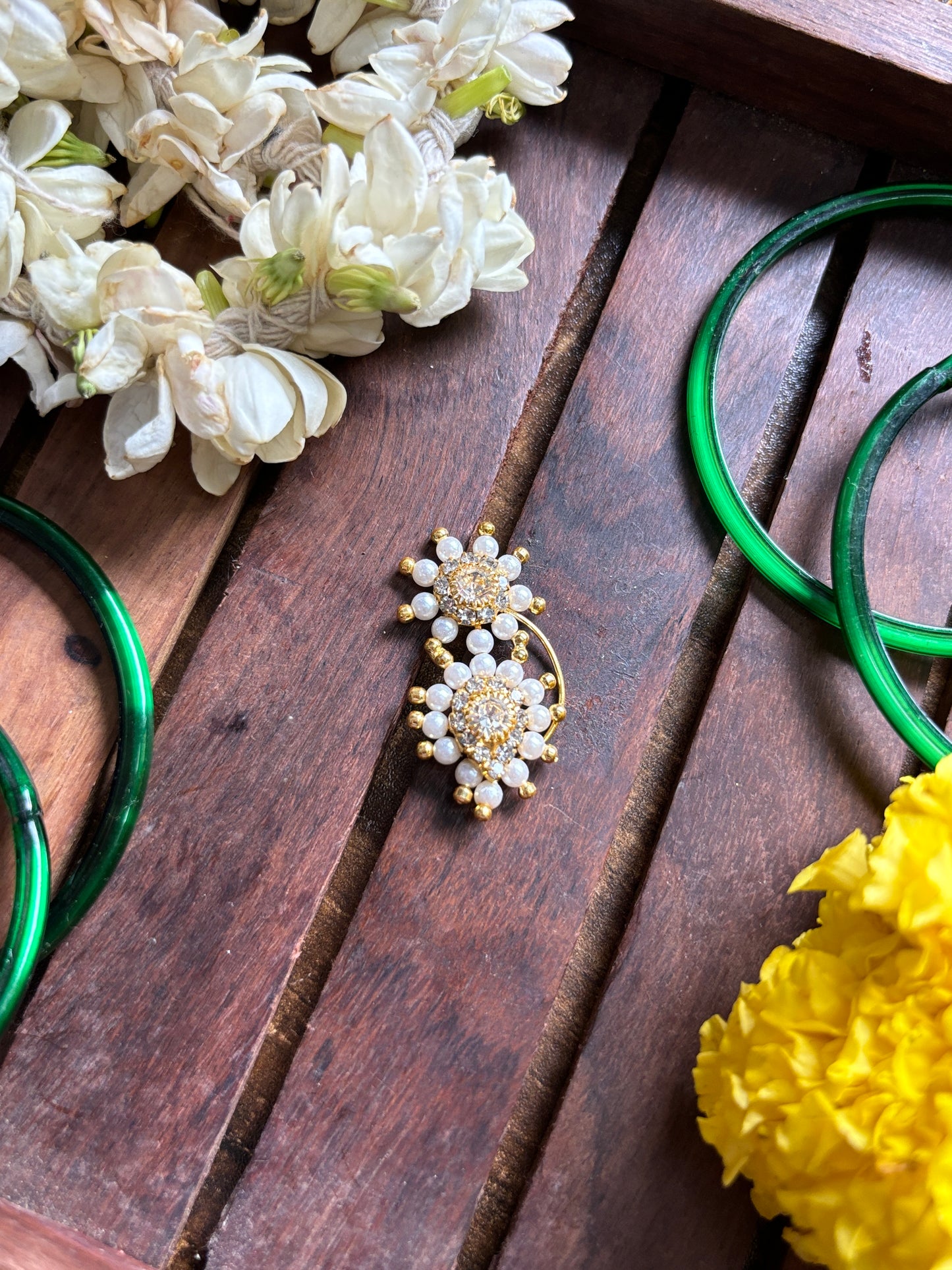 White Priyanka Traditional Pearl Nose Pin