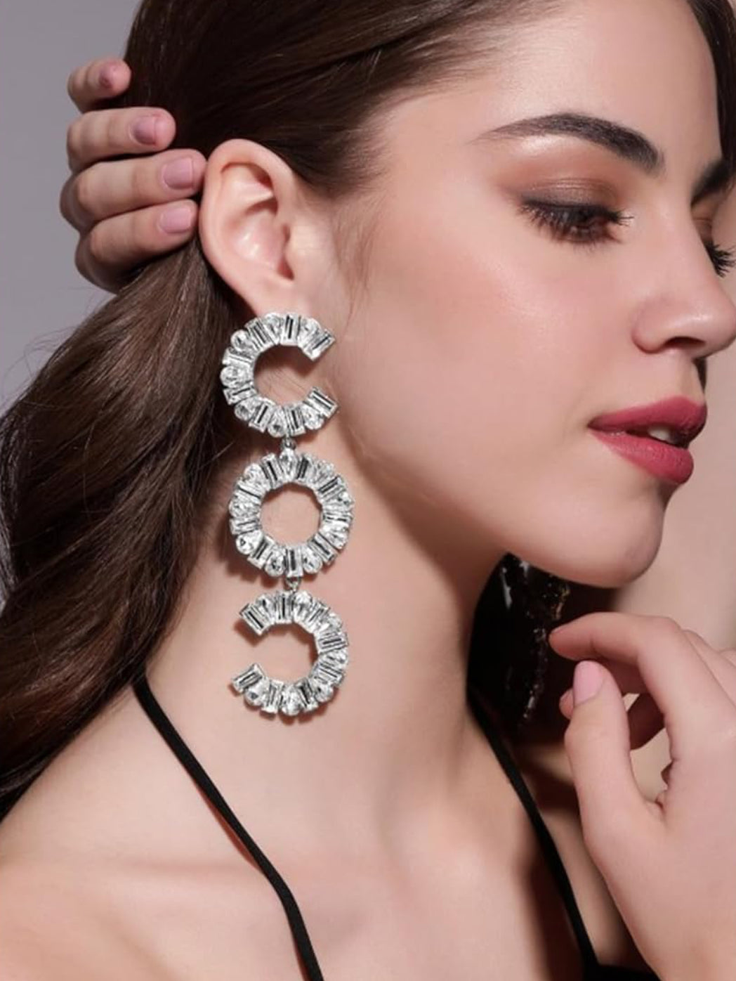 Silver New Deepika Western Crystal Earrings