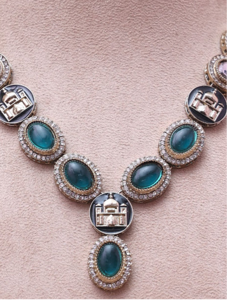 Emerald Taj Designer Necklace Set