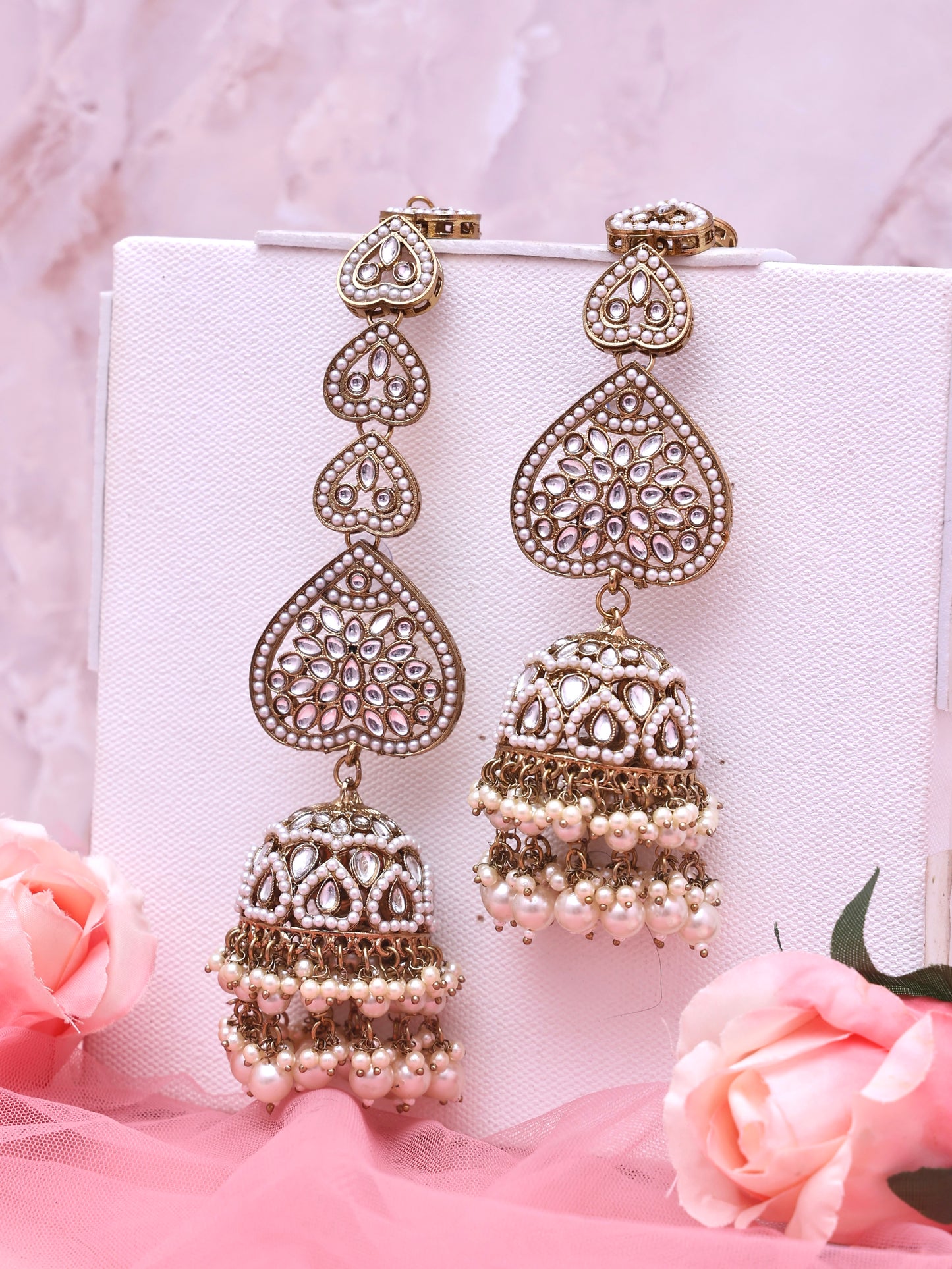 New White Zainab Jhumkis and Tika Set