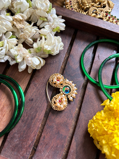 Radha Peacock Traditional Pearl Nose Pin