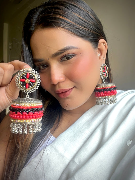 Red Shivu Oxidised Statement Jhumkis