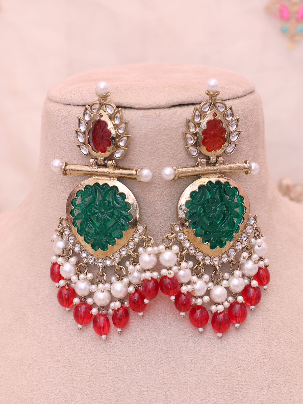 Red and Green Nysa Designer Earrings
