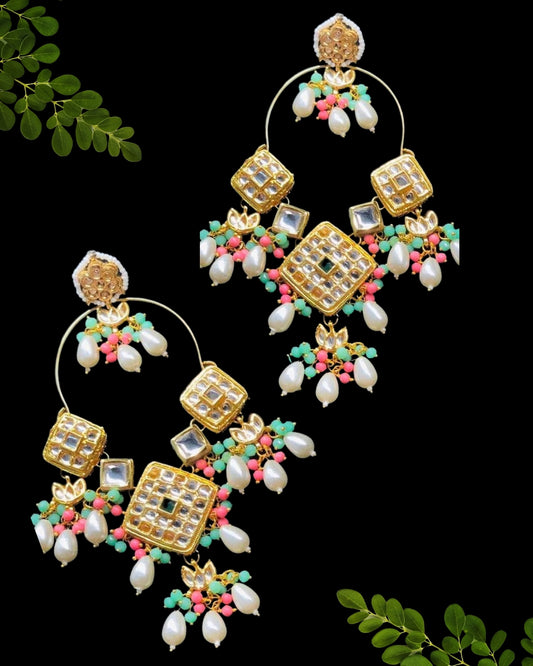 Pink & Mint Square Devki Designer Earrings