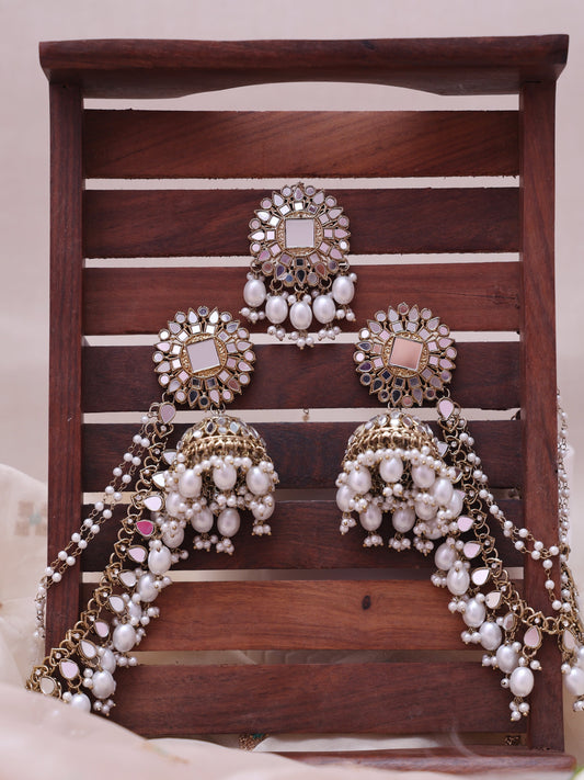 White Zareena Jhumkis with Tika