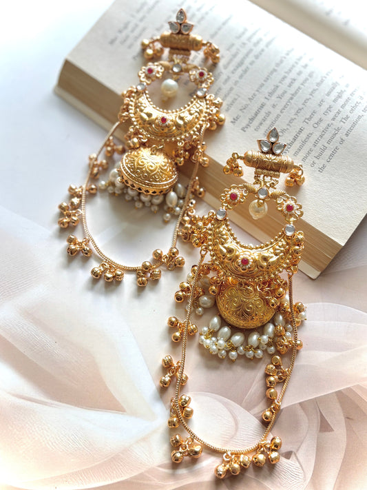 Golden & White Sadhika Premium Brass Earrings