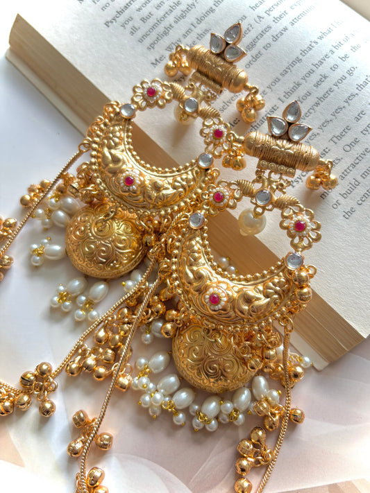Golden & White Sadhika Premium Brass Earrings