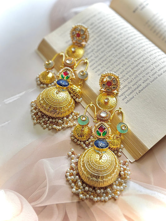 Blue Sadaf Premium Brass Jhumkis