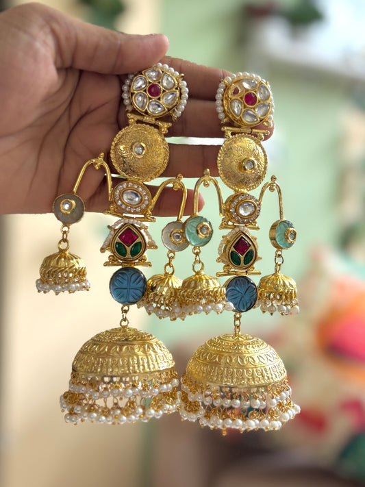 Blue Sadaf Premium Brass Jhumkis