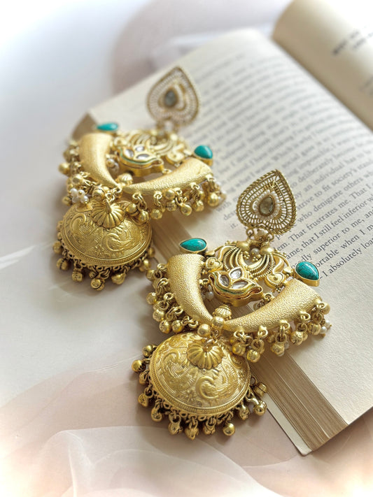 Turquoise Yamya Premium Brass Jhumkis