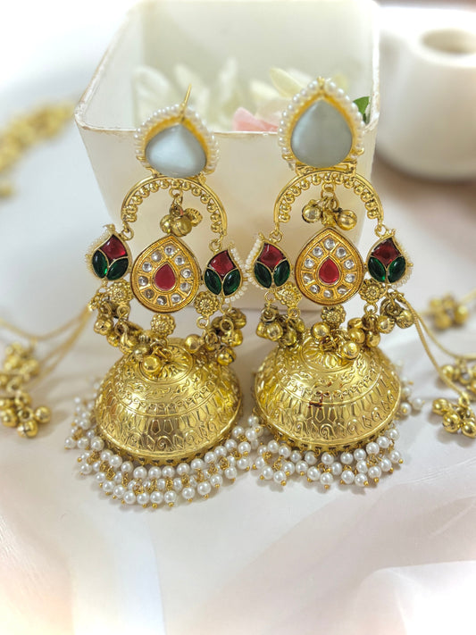 Red & Green Chaitra Premium Brass Jhumkis