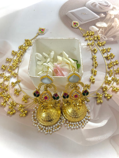 Red & Green Chaitra Premium Brass Jhumkis
