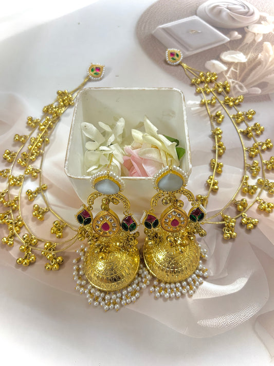 Red & Green Chaitra Premium Brass Jhumkis