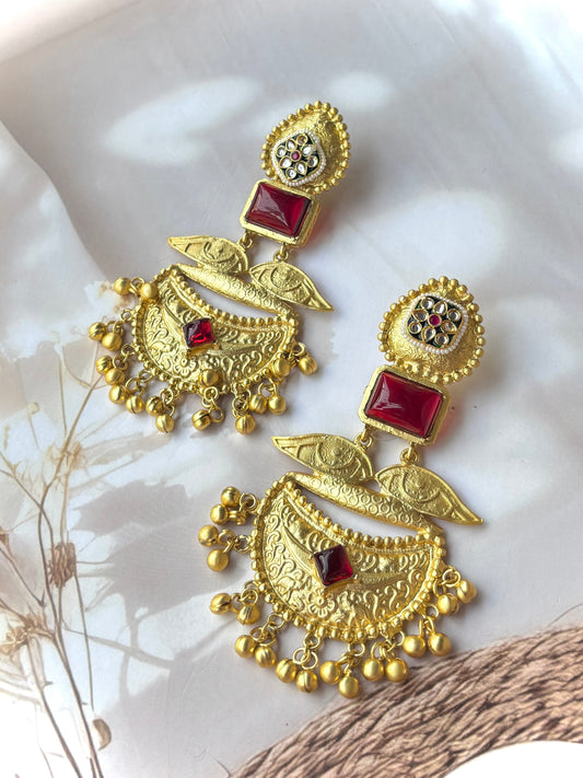 Red Naganika Brass Chandbalis