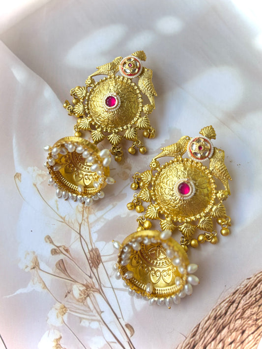Golden Tannishta Brass Jhumkis