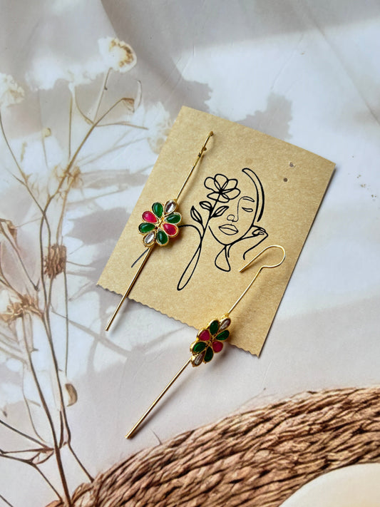 Pink & Green Ujas Brass Earrings