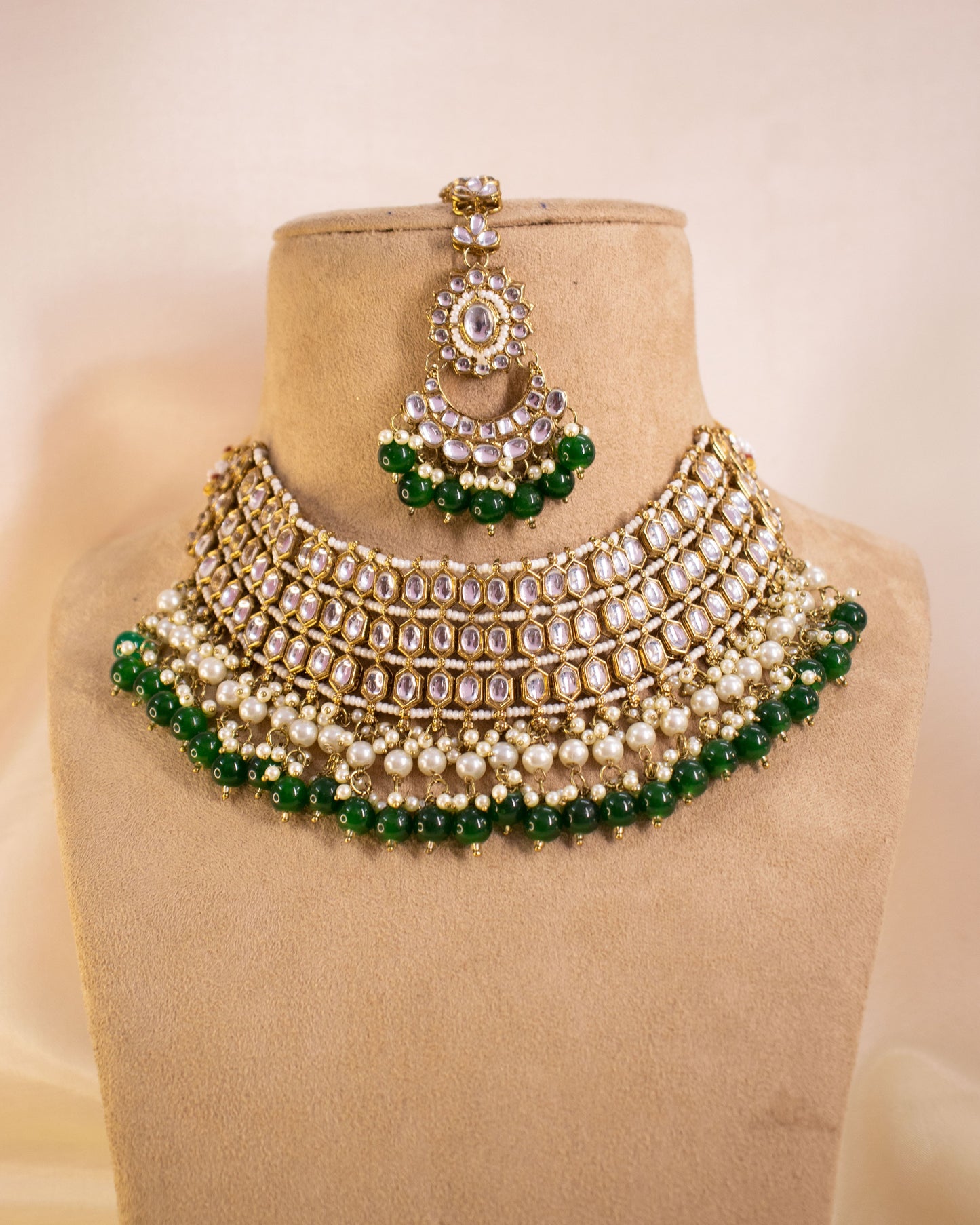 Emerald Green Kinjal Necklace Set