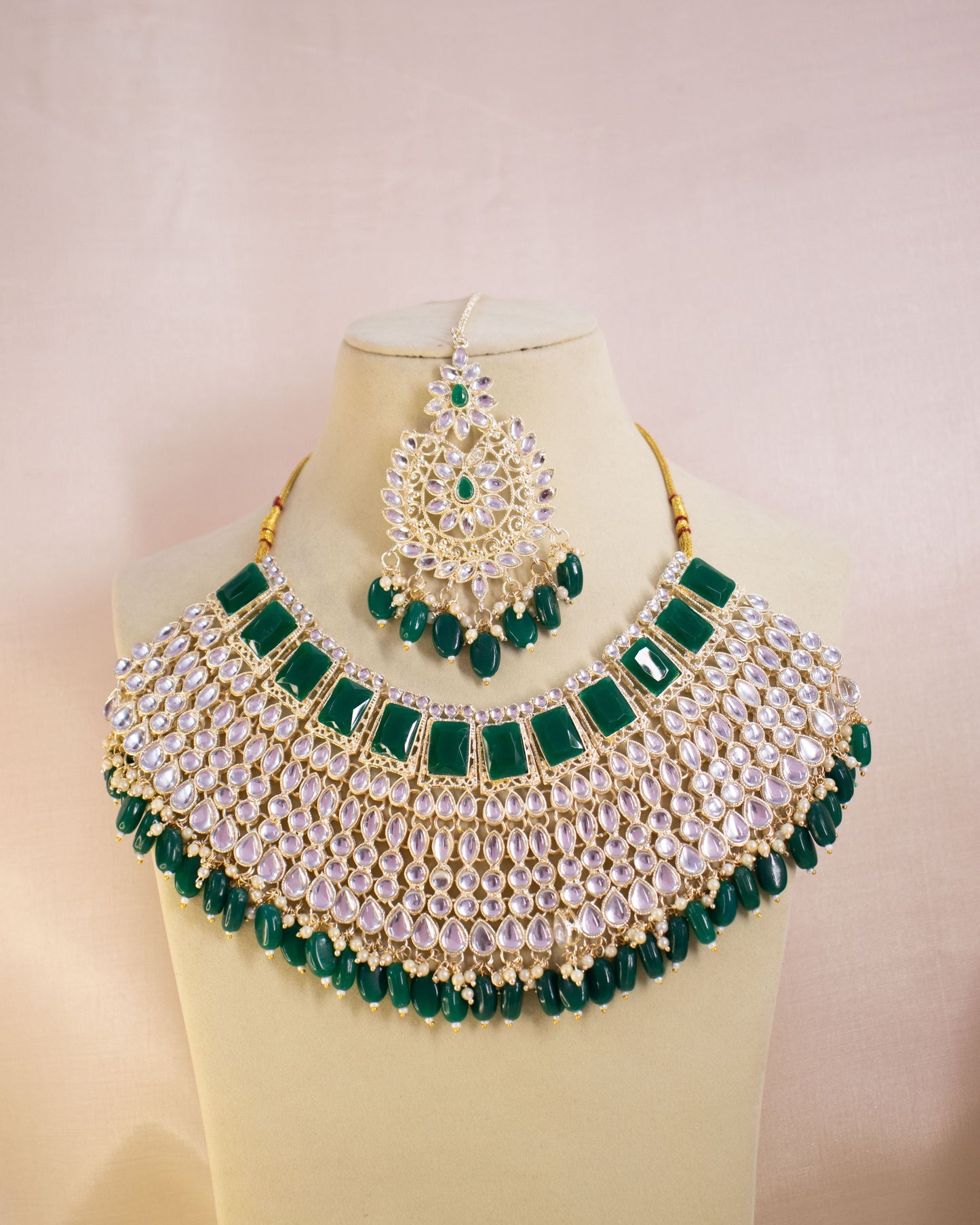 Emerald Green Dhara Necklace Set