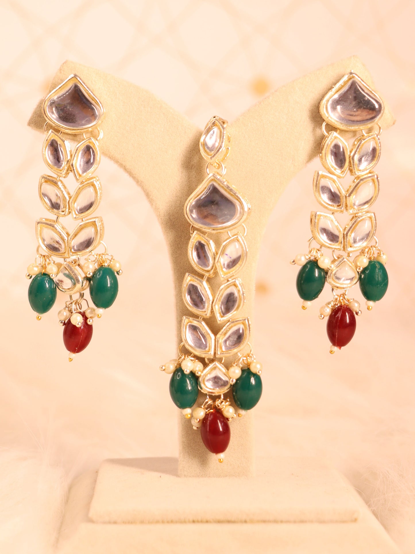 Maroon and Green Jani Necklace Set