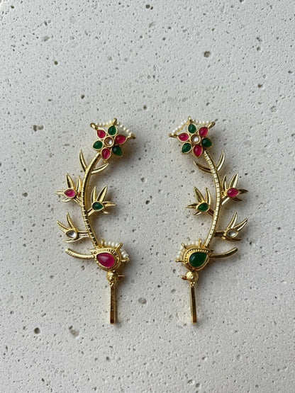 Pink & Green Darpanika Brass Earrings