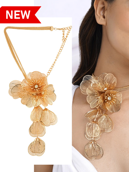 Golden Statement Flower Bouquet Necklace