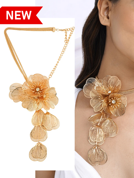 Golden Statement Flower Bouquet Necklace