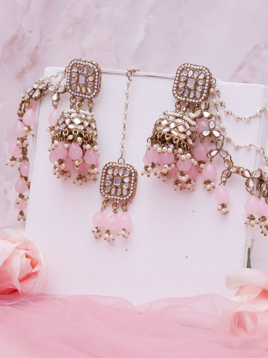 Baby Pink Sabita Jhumkis with Tika