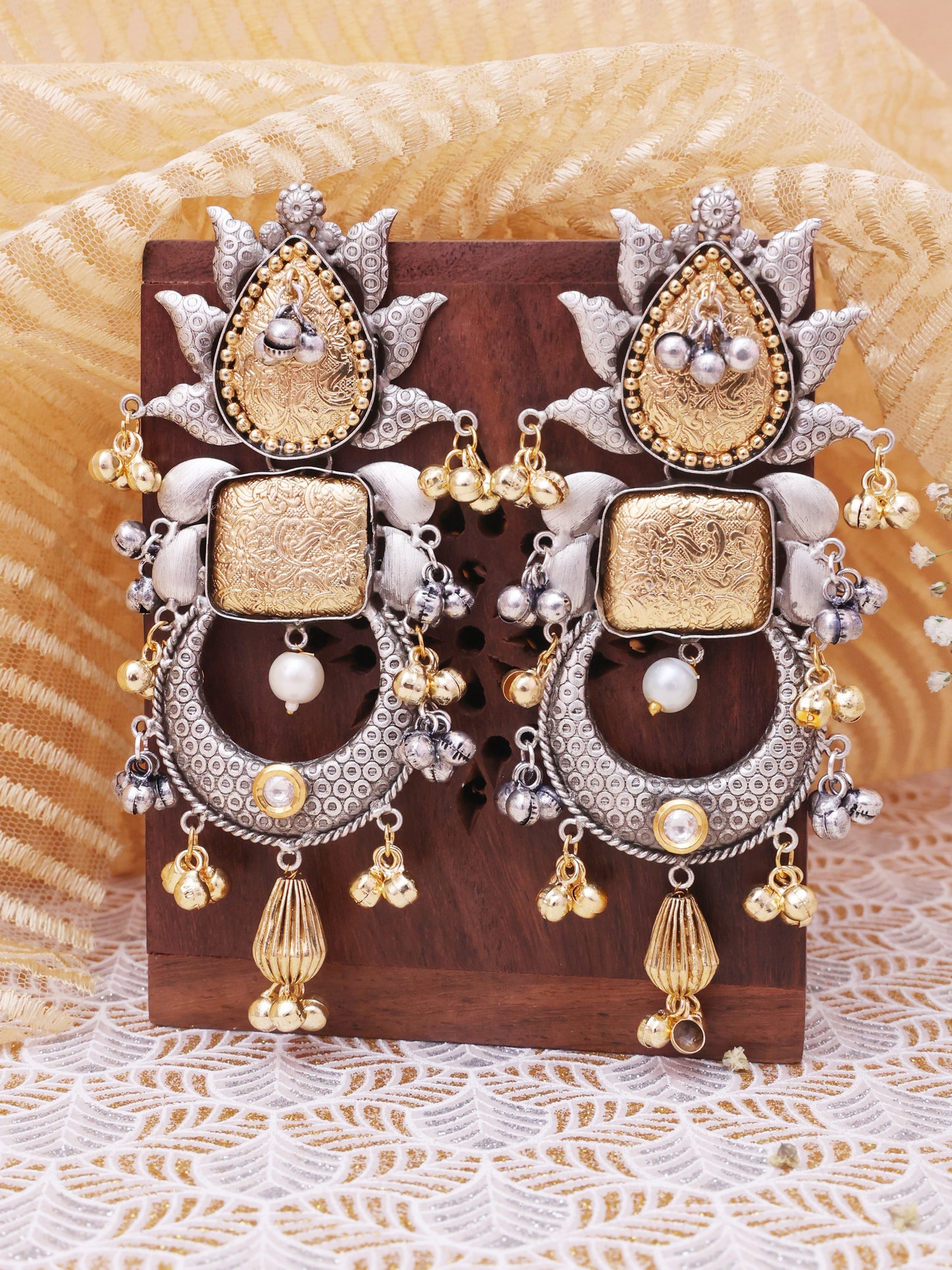 Gold and Silver Madayanti Premium Brass Earrings