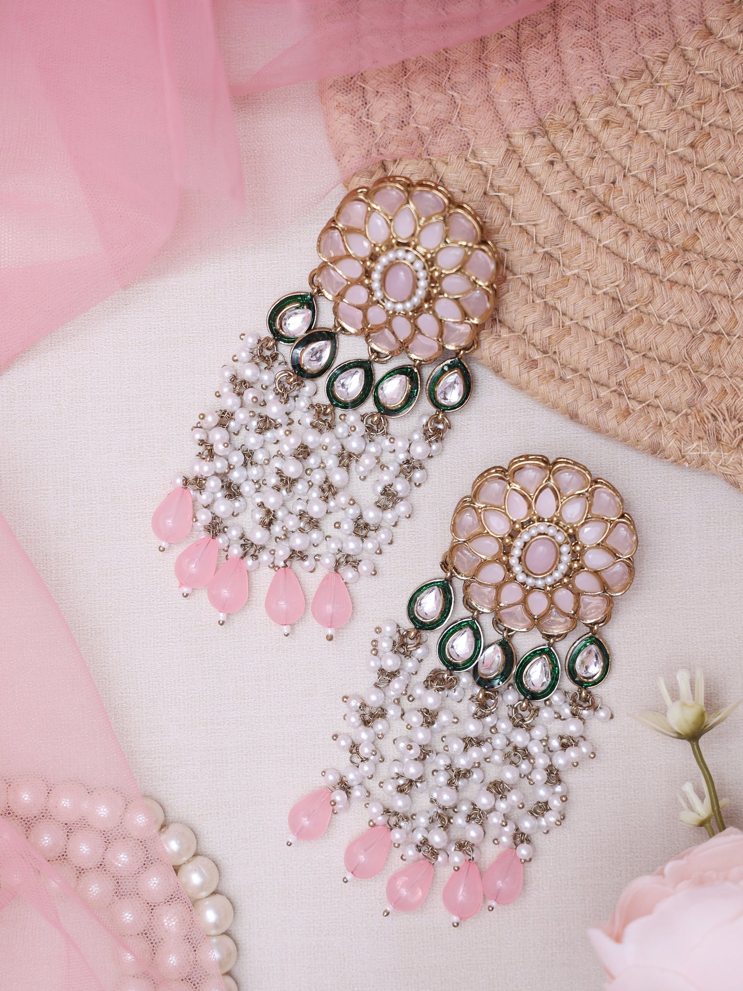 Baby Pink Ojashwani Deisgner Earrings