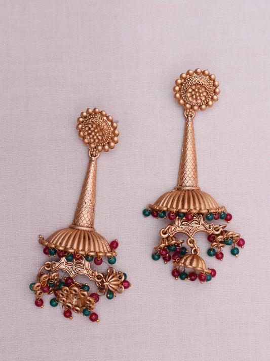 Red & Green Gamati Temple Earrings