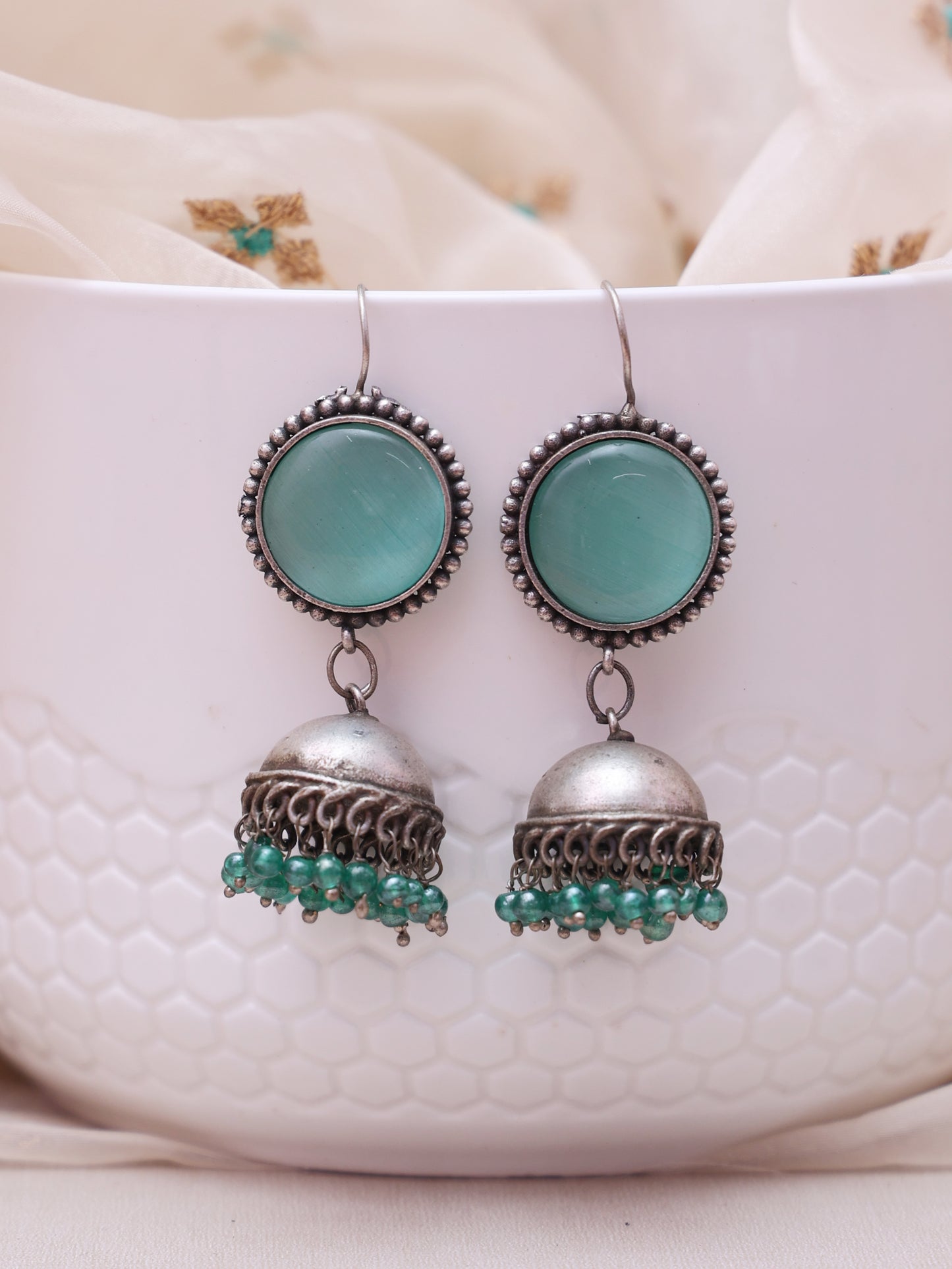 Green Quincy Oxidised Jhumkis