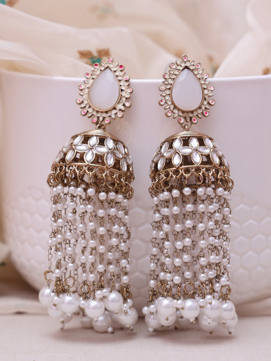 White Warhi Jhumkis Ivory,