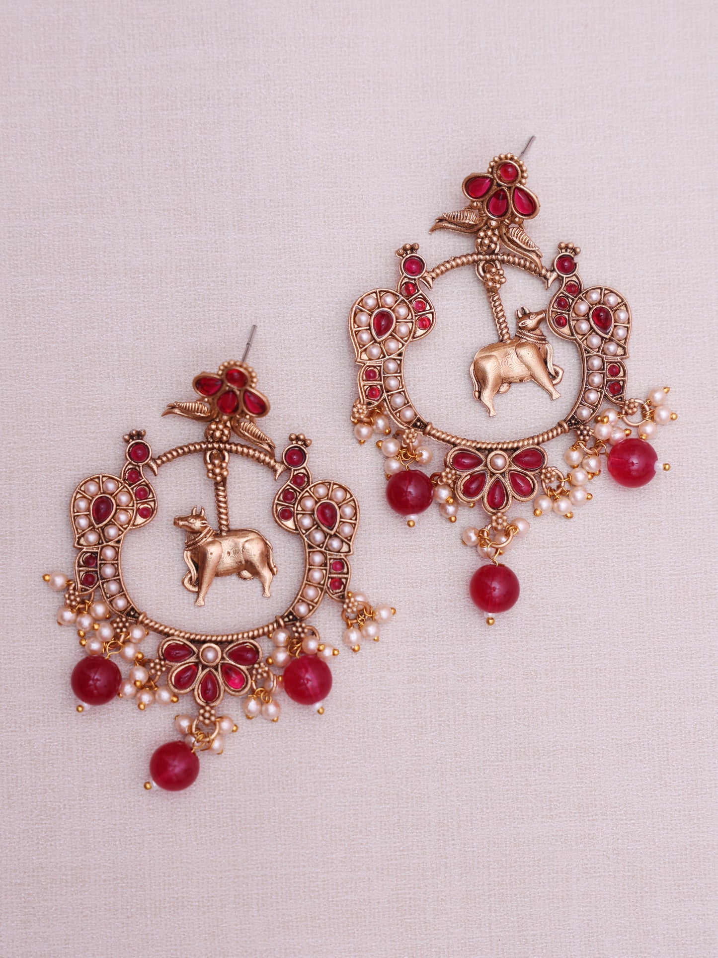 Red Lihitha Temple Earrings