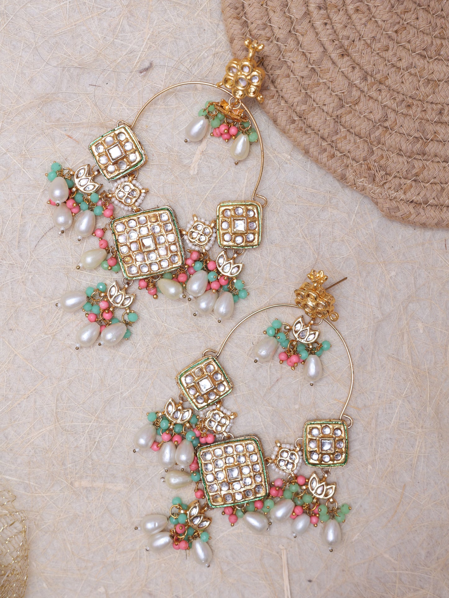 Pink & Mint Square Devki Earrings