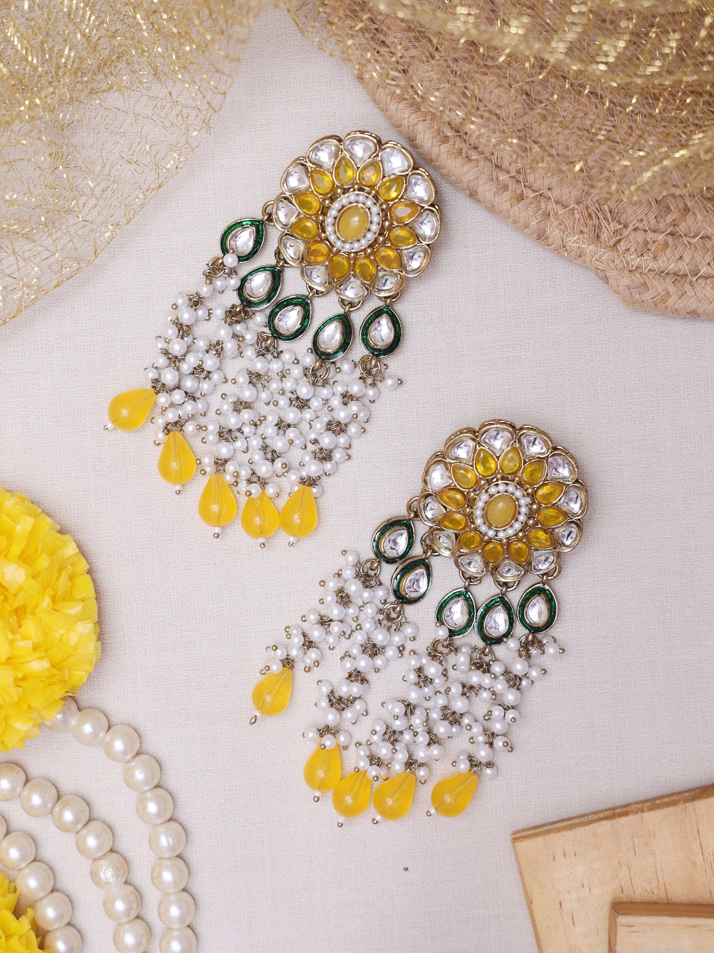 Yellow Ojashwani Deisgner Earrings