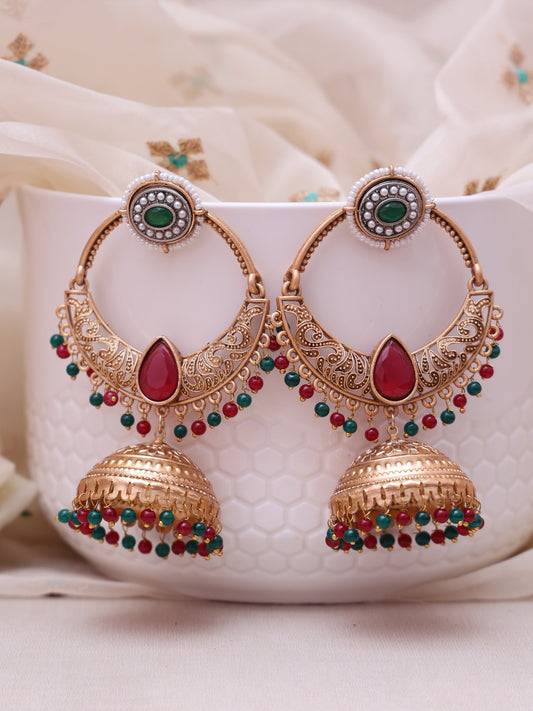 Red & Green Sachika Temple Jhumkis